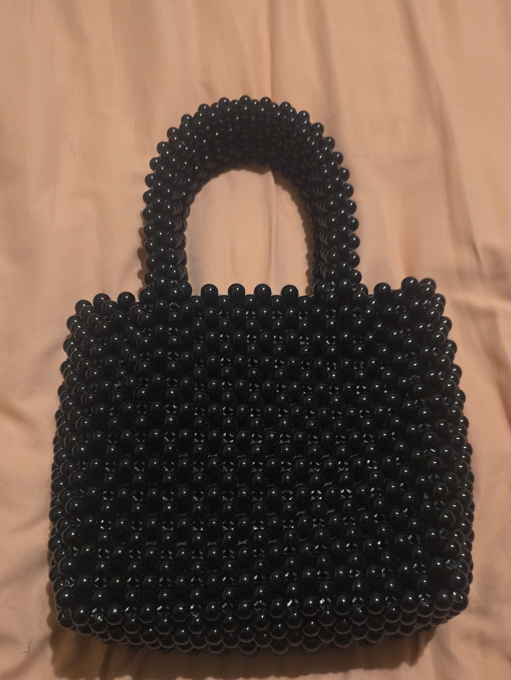 Black Beaded Mini Top-Handle Purse Peta Approved Vegan